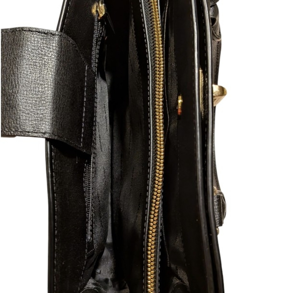 Michael Kors Studded Leather Satchel Handbag Black/Gold One Size - Picture 9 of 16